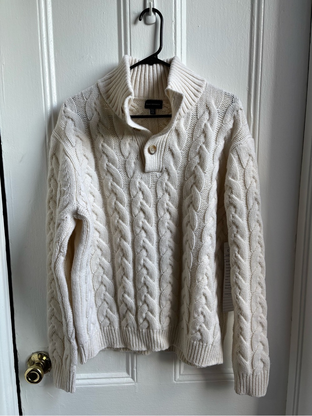 Club Monaco men’s pullover cable knit sweater cream merino wool size M